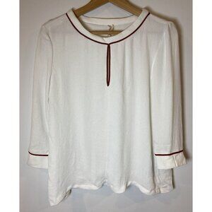 NWT Maje Fluide Top Shirt Blouse 3/4 Sleeve Cream Red Tan Trim Size 2 Medium New